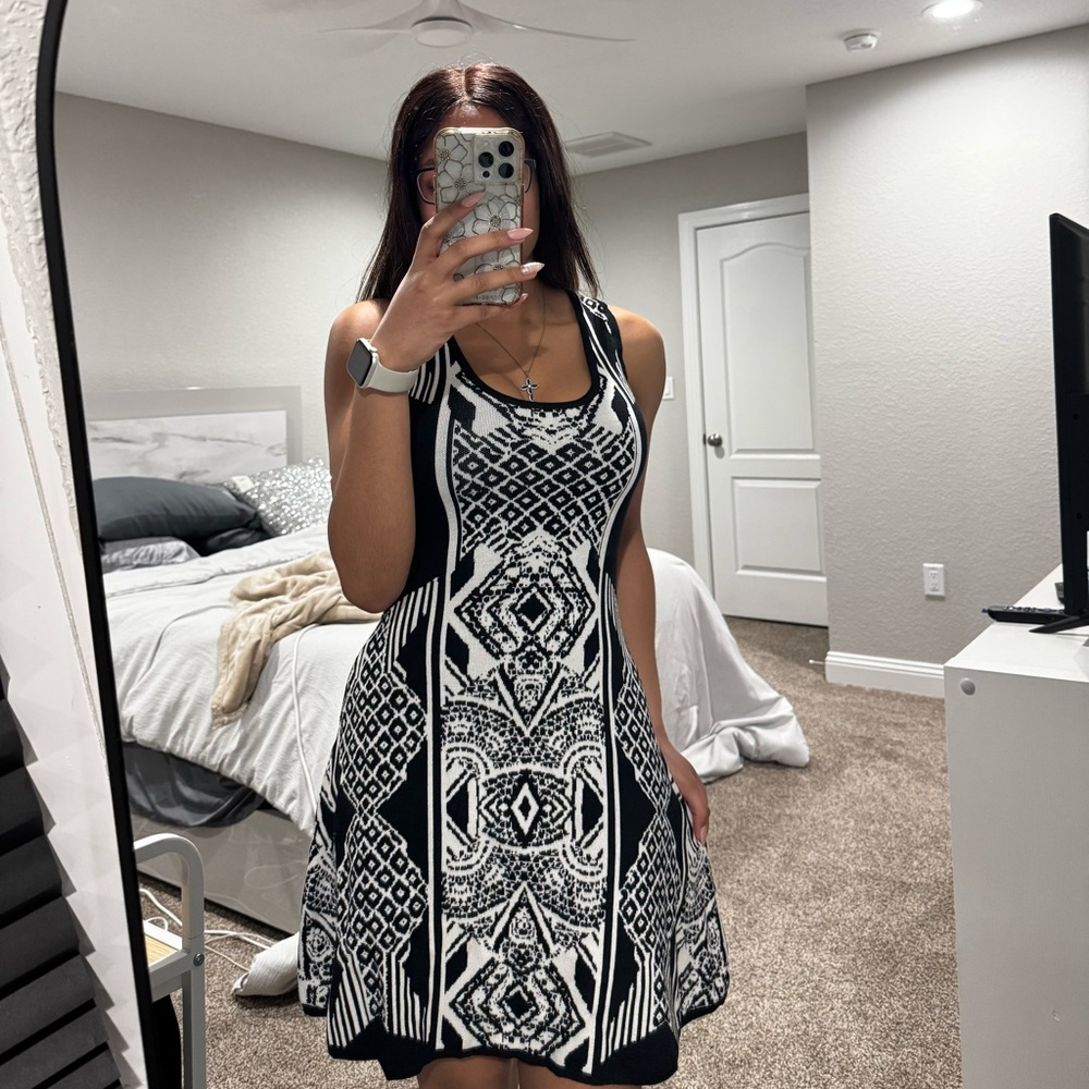 Love, Fire black and white skater sweater dress